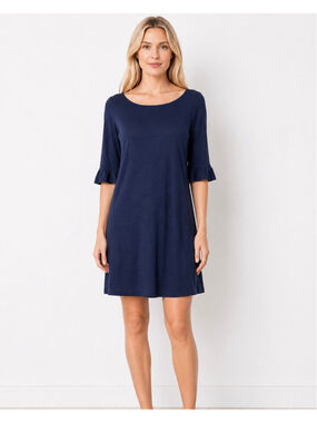 Lilly Pulitzer Navy Somerset Mini Dress Ruffle Sleeve Pima Cotton Knit Size M